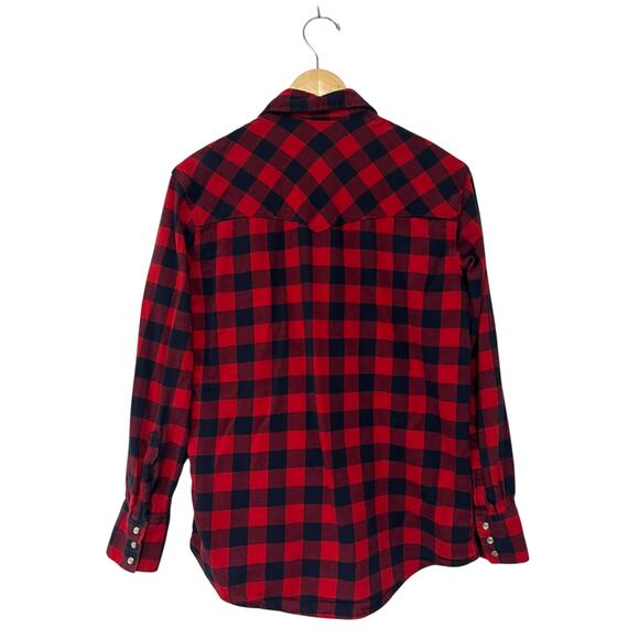 Wrangler Men's Plaid Shirt Size M Wrancher Flannel With Pearl Snaps Cotton Red - Picture 3 of 5